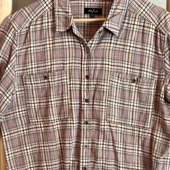 PS/LA PacSun Flannel Shirt Size M/L Dusty Rose/Tan button down - Picture 4 of 9